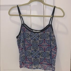 Sheer Cropped Patterned Blue & Pink Tank Top